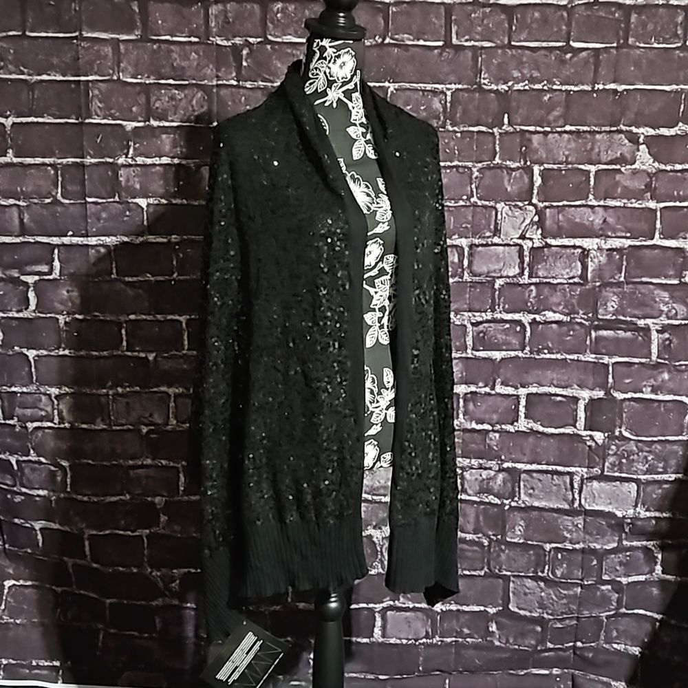 Iman Global Chic Collection Black Sequin & Ribbed Wrap / Scarf